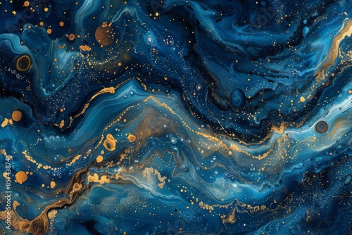 Abstract Cosmic Blue Gold Fluid Art