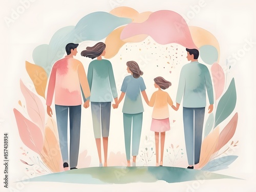 abstract illustration of a family where there are two men with a wife and children, photo