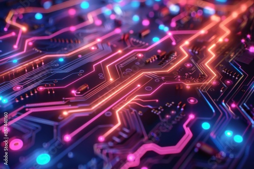 Futuristic Circuit Board with Neon Lights