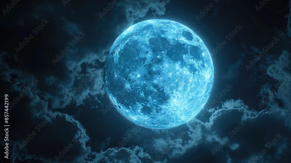 Obraz premium A serene image of the moon shining brightly in the night sky amidst fluffy white clouds