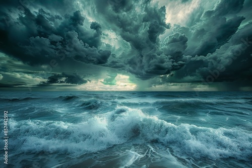 Dramatic Stormy Sea with Dark Clouds photo