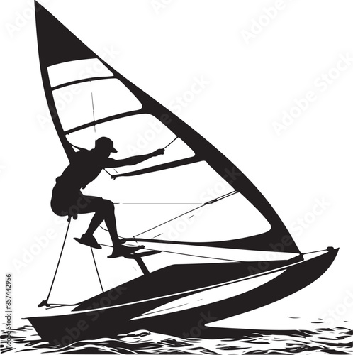 Wind Sailing Sports Silhouette, vector black color silhouette