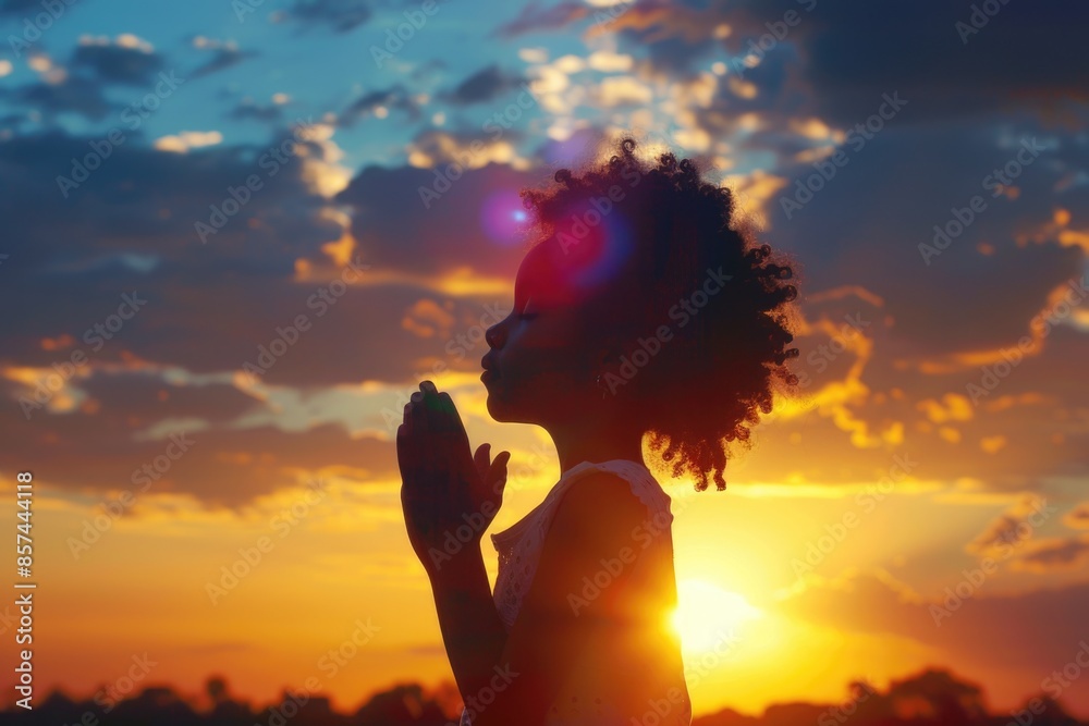 A woman blowing a kiss at sunset with a warm glow in the background A woman blowing a kiss at sunset with a warm glow in the background