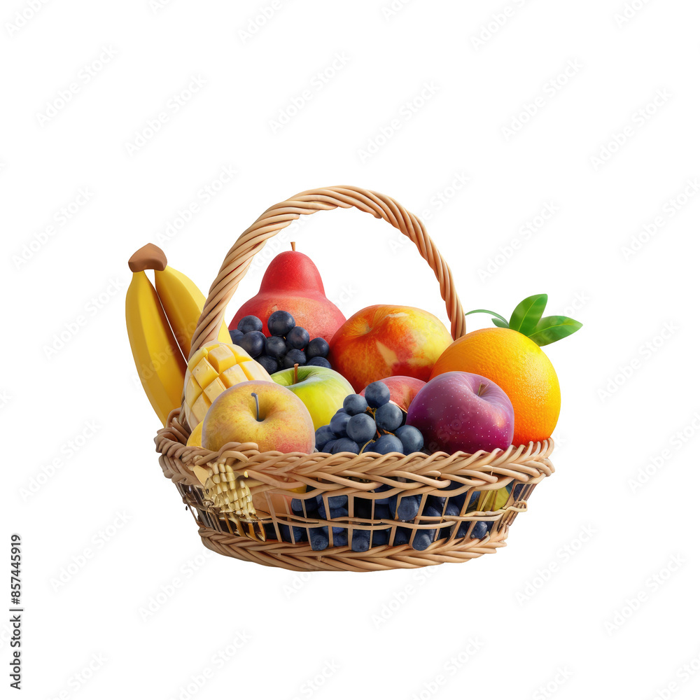 Assortment of fruits in a basket on a transparent background