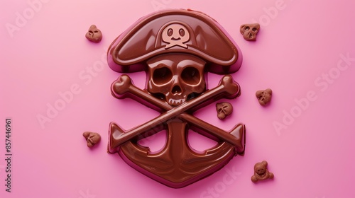 A delectable pirate-shaped chocolate bar awaits you! This hyper-realistic treat stands out with its intricate details and smooth texture. Indulge in the delicious richness of cocoa while adm photo