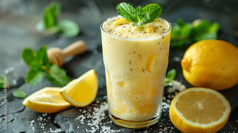 Fresh Lemon Smoothie in a Frosty Glass Generative AI Fresh Lemon Smoothie in a Frosty Glass Generative AI