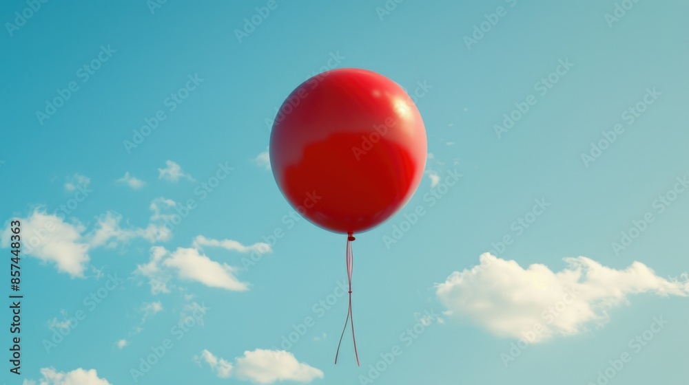 A red balloon floats in the air against a clear blue sky A red balloon floats in the air against a clear blue sky