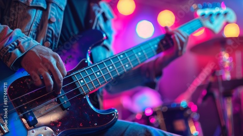 Rockstar in Action, Close-up Shot of Guitarist Playing with Passion Generative AI