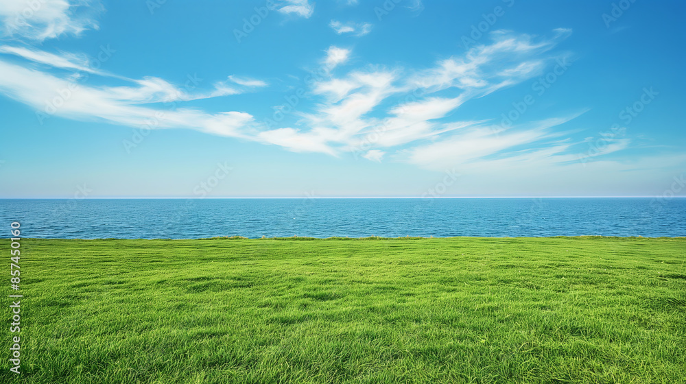Obraz premium Empty grass and sea background