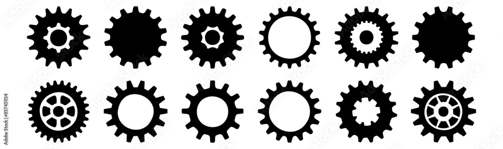 Gear silhouettes set, pack of vector silhouette design, isolated background Gear silhouettes set, pack of vector silhouette design, isolated background