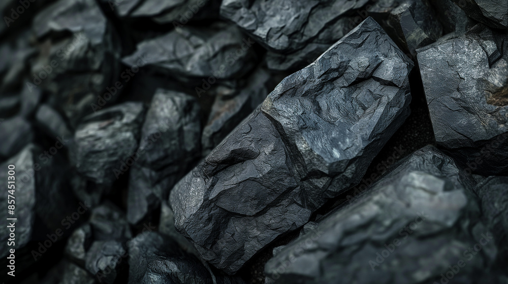 A close-up view of dark, rough textured rocks. A close-up view of dark, rough textured rocks.