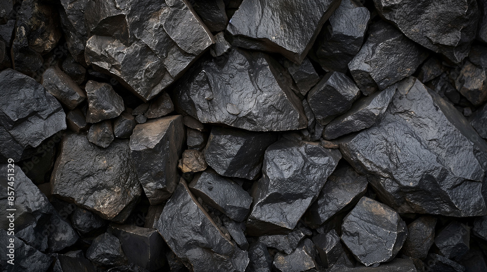 A close-up view of dark, rough textured rocks. A close-up view of dark, rough textured rocks.
