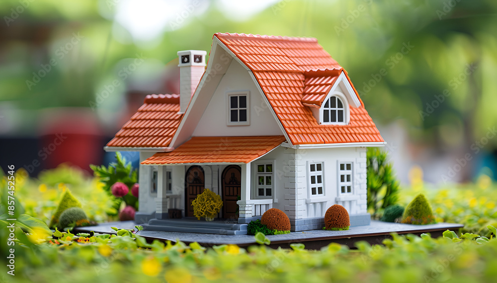 House model with real estate agent and customer discussing for contract to buy house, insurance or loan real estate background House model with real estate agent and customer discussing for contract to buy house, insurance or loan real estate background