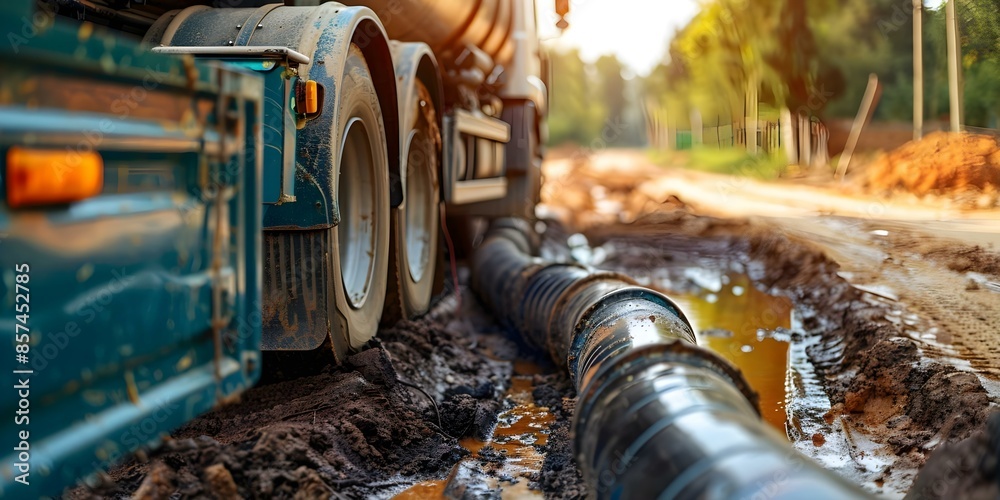 Septic truck pipe connecting to drainage pumping machine for waste ...