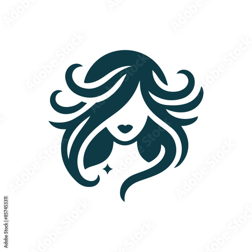 Wild Hair Girl Diva Logo, Icon Woman Face