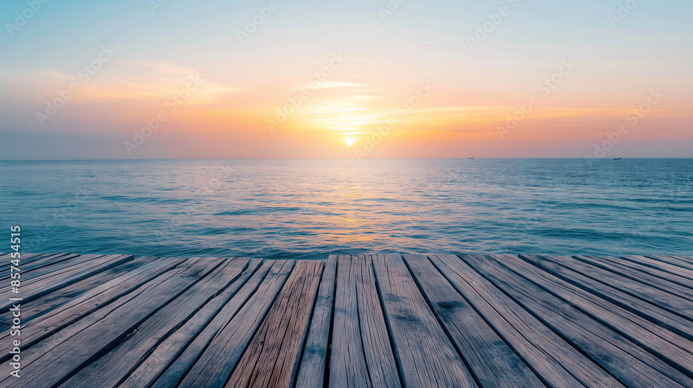 Obraz premium Empty wood floor and sea background