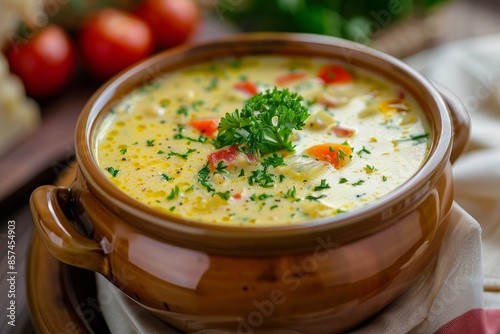 Vegetable soup with creamy cheese