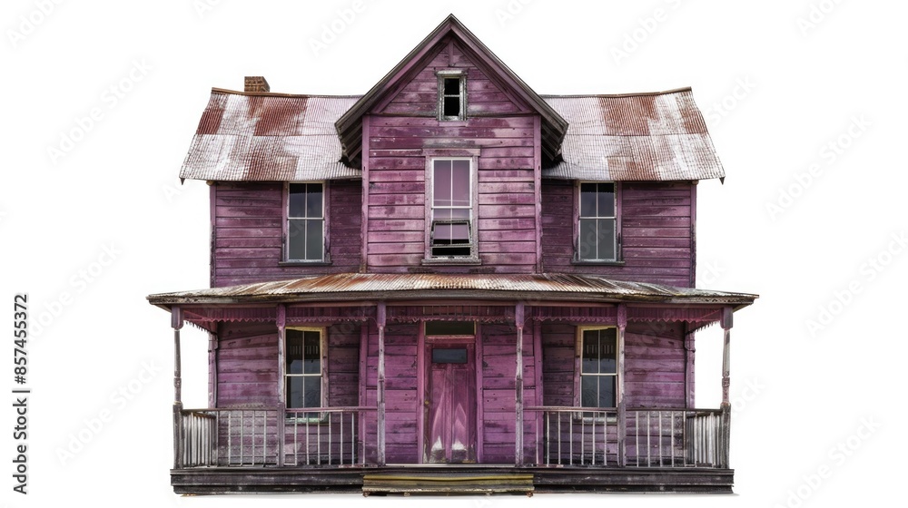 A classic American-style home with a purple exterior, featuring a covered porch and a traditional design A classic American-style home with a purple exterior, featuring a covered porch and a traditional design