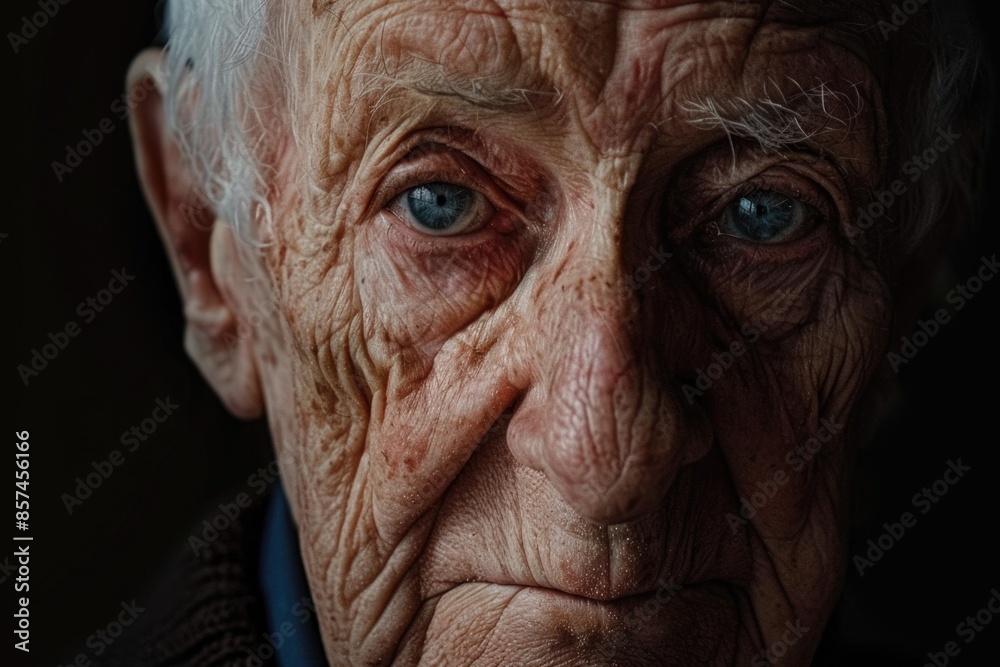 A close-up portrait of an elderly man, his face etched with the passage of time, his eyes reflecting a lifetime of experiences A close-up portrait of an elderly man, his face etched with the passage of time, his eyes reflecting a lifetime of experiences