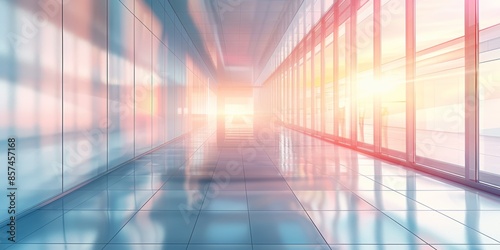 Abstract blurred office space with pastel tones, soft light, smooth texture, clean lines, and modern design