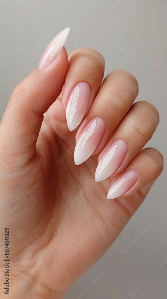 Elegant Woman's Hand with Trendy French Manicure on Long Stiletto Nails Elegant Woman's Hand with Trendy French Manicure on Long Stiletto Nails