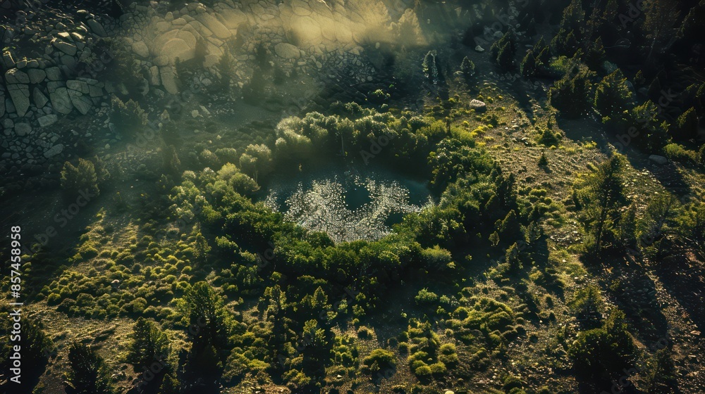 Foggy mountain landscape with fir forest. Foggy mountain landscape with fir forest.