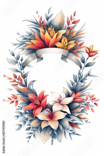 Elegant White Ribbon Surrounded by Vibrant Flowers