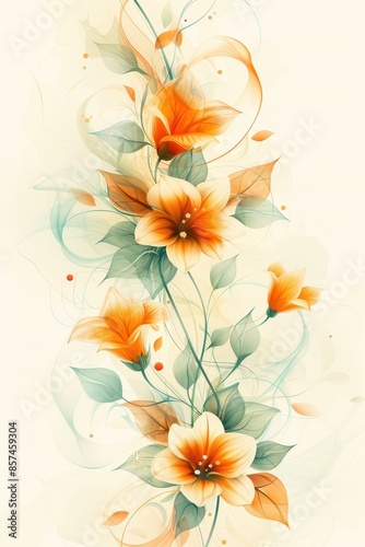 Watercolor Illustration of Orange Flowers With Elegant Ribbon