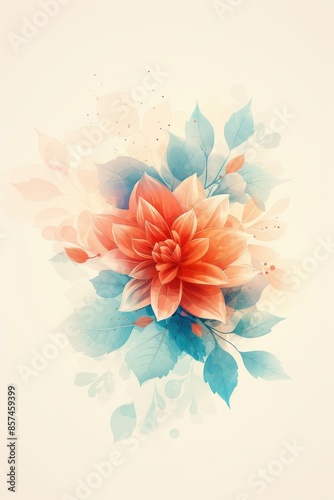 Delicate Watercolor Flower With Pastel Blue Leaves