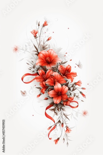 Elegant Red Ribbon Adorning a Delicate Flower Arrangement
