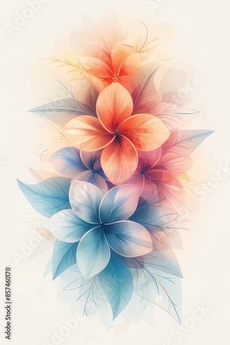 Watercolor Painting of Orange and Blue Flowers