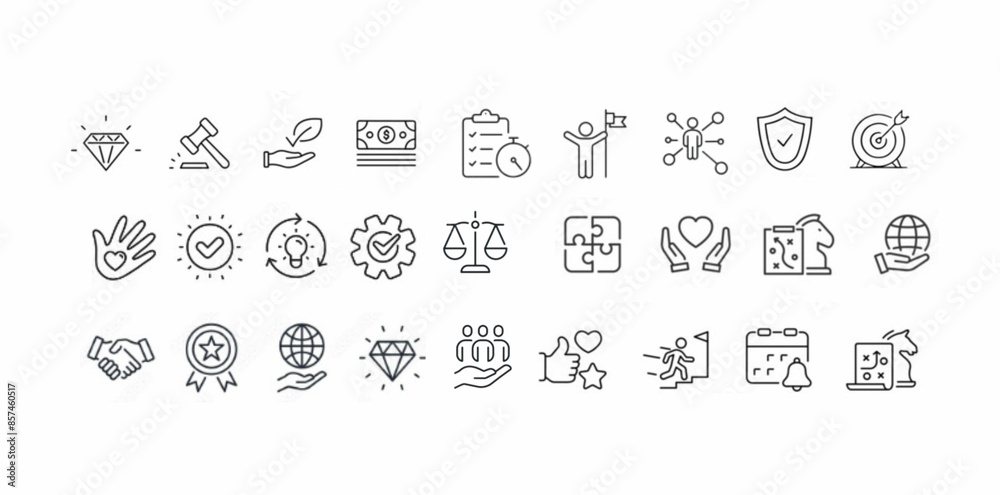 Simple set of core values icons set in a full vector diagram style ...