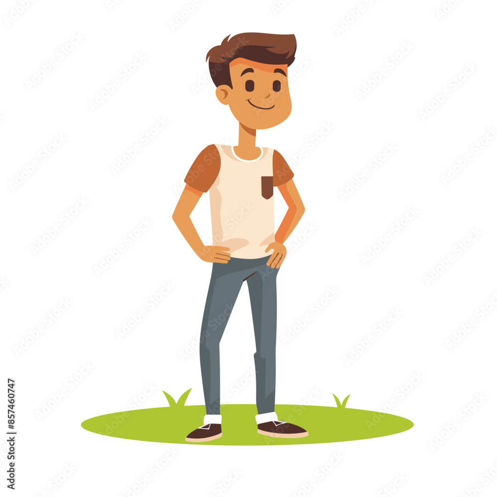 Young man with a cup of coffee in his hand. Flat vector illustration Young man with a cup of coffee in his hand. Flat vector illustration