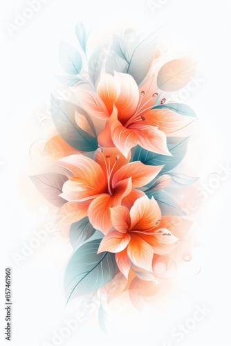 Watercolor Illustration of Orange Flowers With Green Leaves
