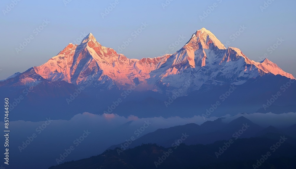 Close up view of mountain peaks illuminated by the warm light of a beautiful sunset Close up view of mountain peaks illuminated by the warm light of a beautiful sunset