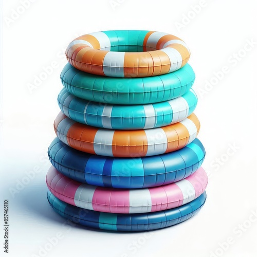 Stack of inflatable ring pool isolated on a white background © Mo Stock