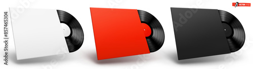 Vector realistic illustration of vinyl records on a white background.