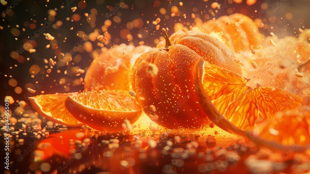 Vibrant Orange Explosion of Tangerine Slices Generative AI Vibrant Orange Explosion of Tangerine Slices Generative AI