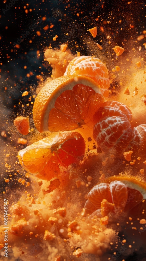 Vibrant Orange Explosion of Tangerine Slices Generative AI Vibrant Orange Explosion of Tangerine Slices Generative AI