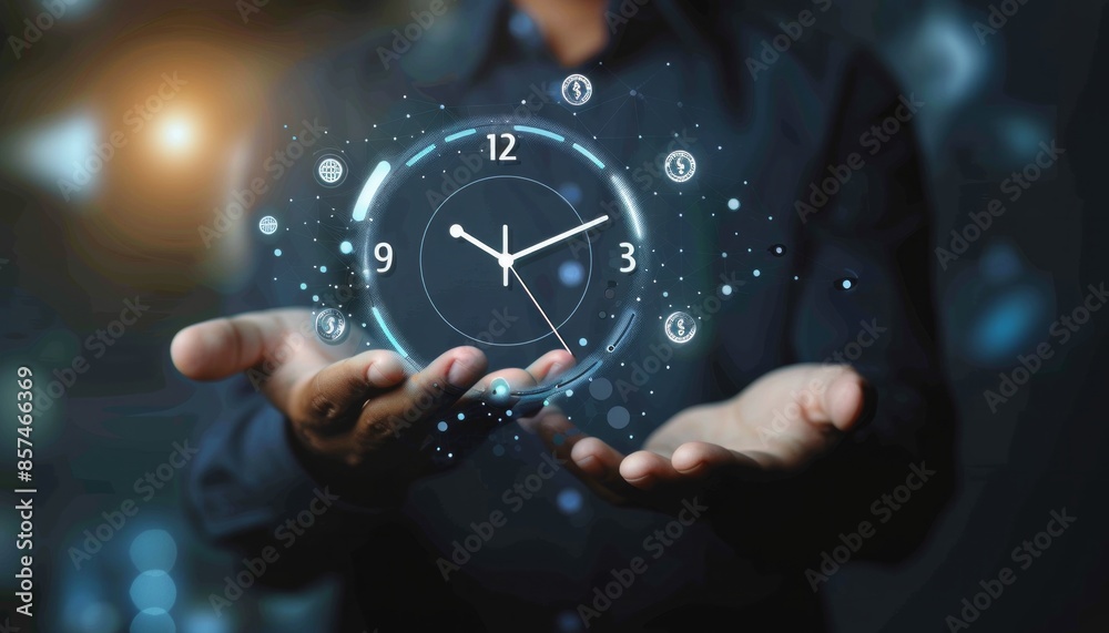 Person Holding Holographic Clock With Hands Open