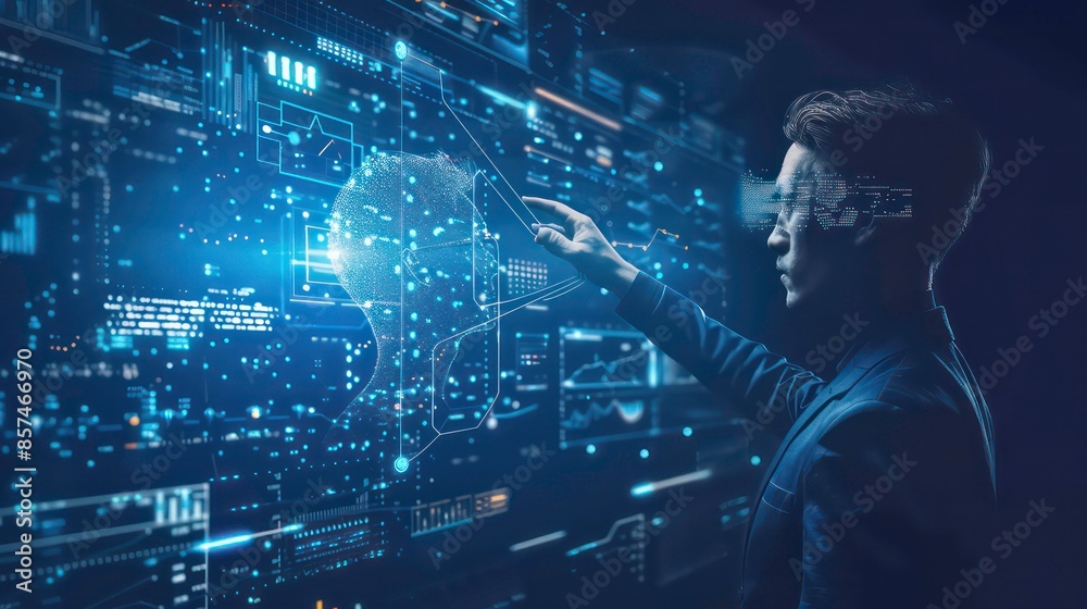 Fototapeta premium Predictive analytics, business intelligence, data analysis and visualization concept. Machine learning, artificial intelligence (AI) and statistical model for predictions future outcomes, performance