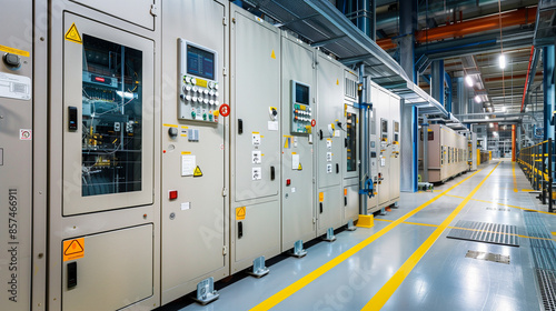 Low voltage switchgear in a power plant, a key element of infrastructure for managing the flow of electricity.