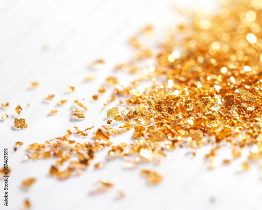 Shiny Gold Confetti Sprinkles on a White Surface Shiny Gold Confetti Sprinkles on a White Surface