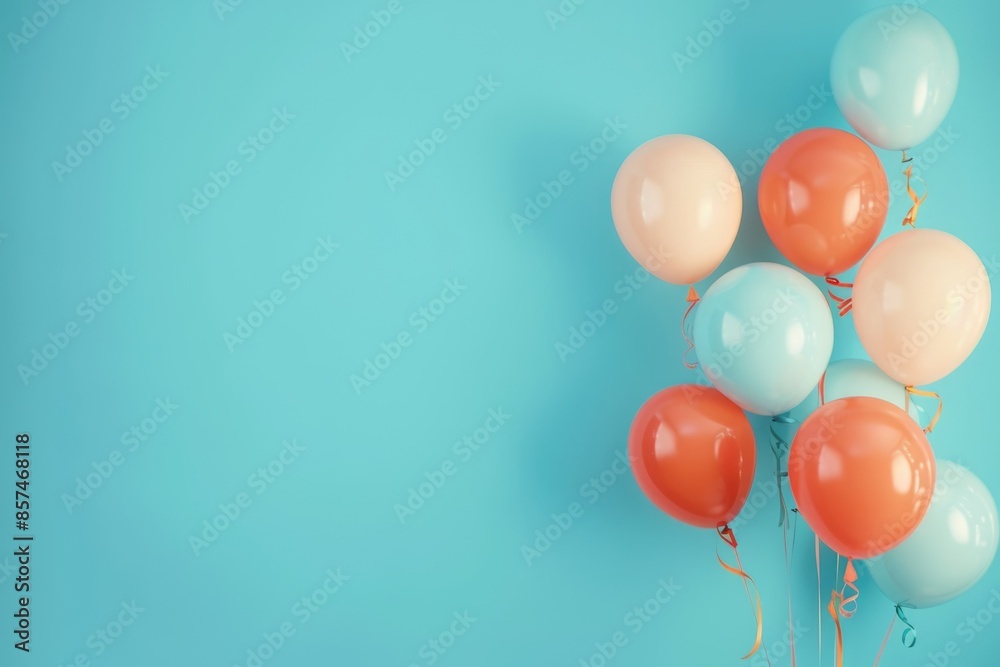 Bunch of bright balloons on light blue background space for text. Banner design Bunch of bright balloons on light blue background space for text. Banner design
