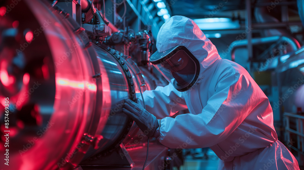 Wearing a protective suit, a technician works within the high-tech ...