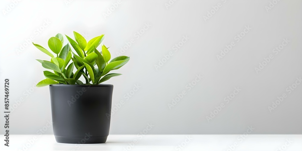 Green leaves in black pot simple and elegant plant display. Concept Home Decor, Indoor Plants, Greenery, Simple Elegance, Minimalist Style Green leaves in black pot simple and elegant plant display. Concept Home Decor, Indoor Plants, Greenery, Simple Elegance, Minimalist Style