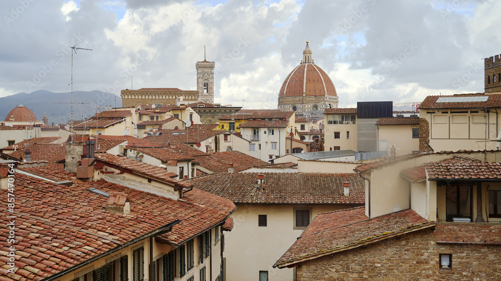 View of Florence, Italy over the tiled roofs