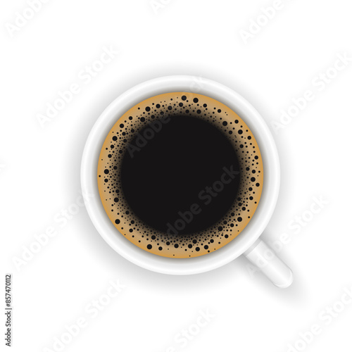 Coffee cup top view vector set. Realistic coffe cups illustration.