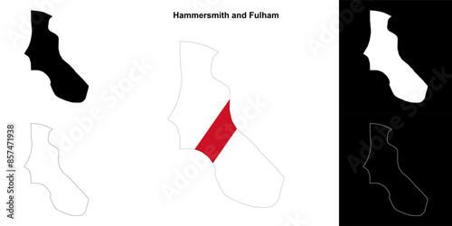 Hammersmith and Fulham blank outline map set
