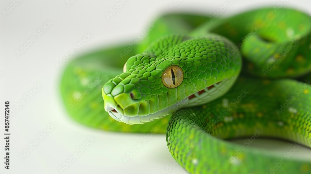 Fototapeta premium Close-up of a Vibrant Green Snake, Generative AI